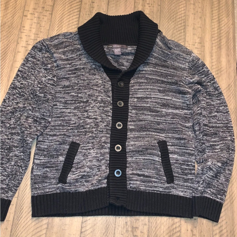 Retrofit Heavyweight Black and Gray Cardigan Sweater V-Neck